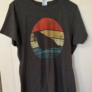 Graphic Tee - Dark Gray with Retro Seal Sunset